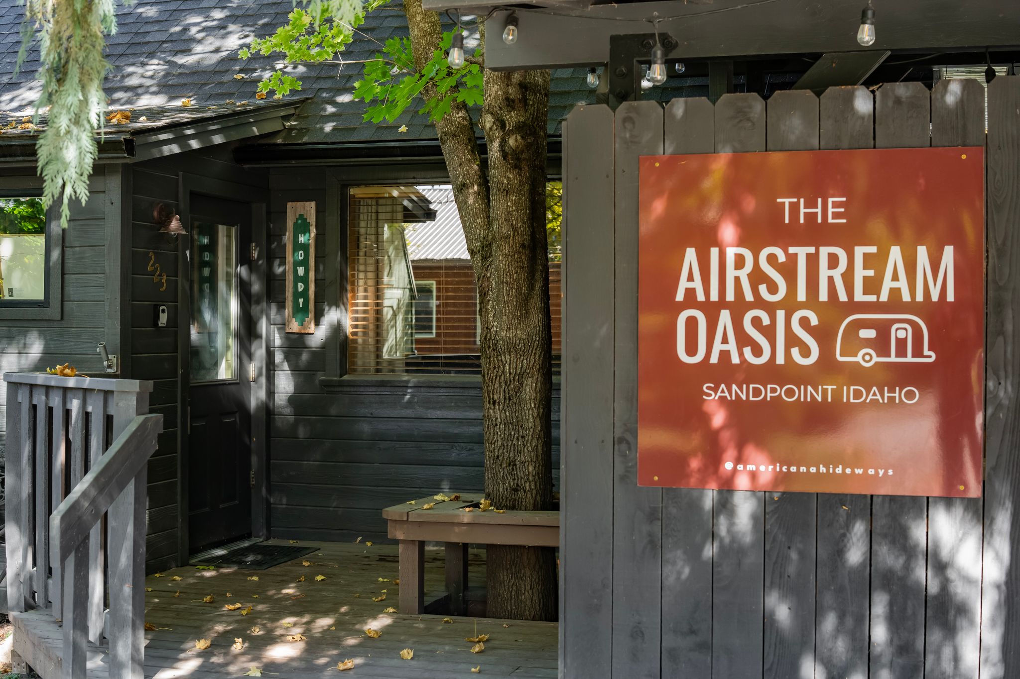 Airstream Oasis cabin entry with Sandpoint Idaho sign