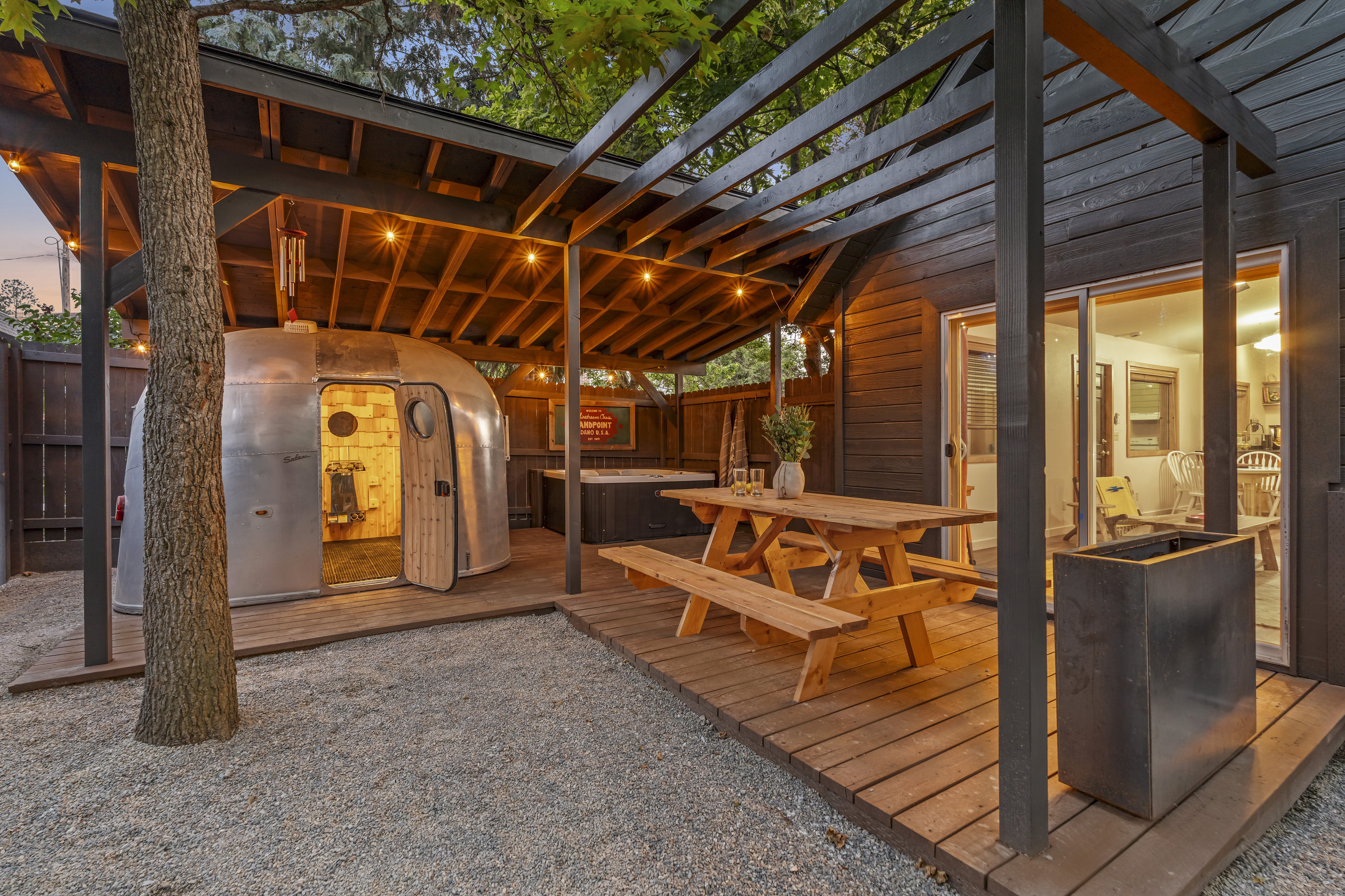 Airstream Oasis with hot tub and outdoor deck